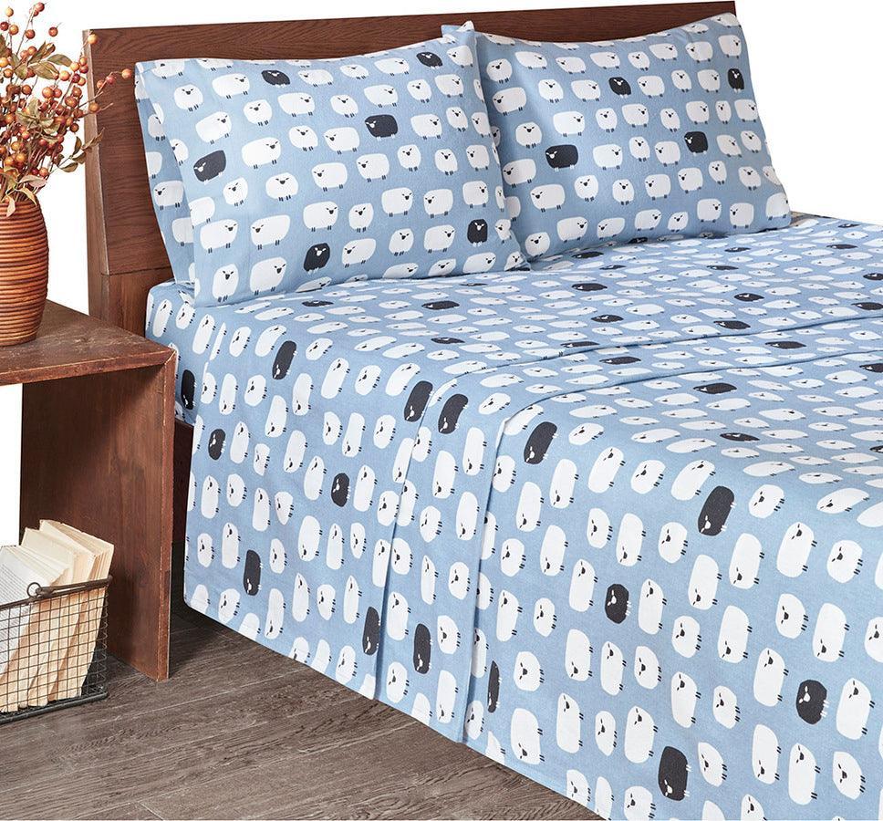 Flannel California King Cotton Sheet Set Blue Olliix.com