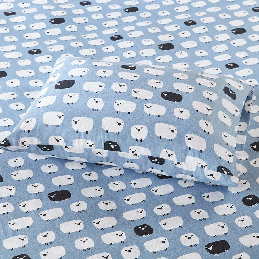 Flannel California King Cotton Sheet Set Blue Olliix.com