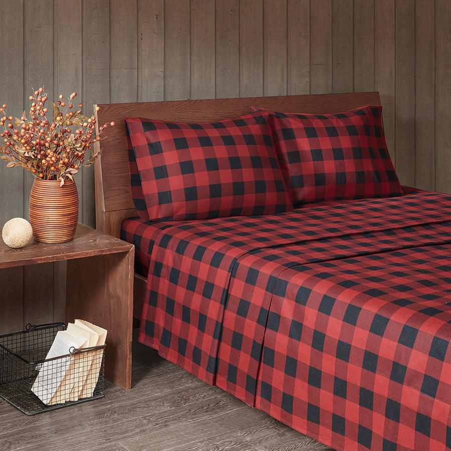 Flannel California King Cotton Sheet Set Red & Black Olliix.com