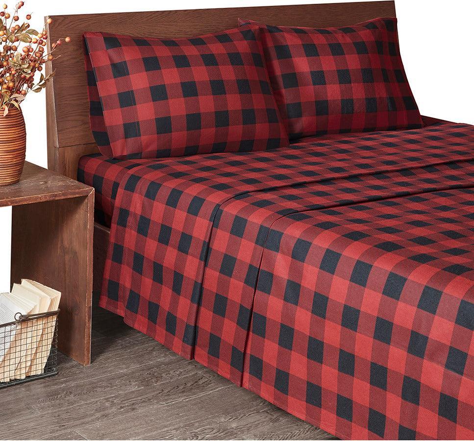 Flannel California King Cotton Sheet Set Red & Black Olliix.com