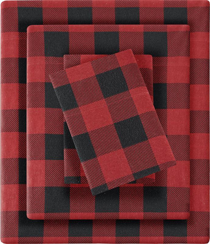 Flannel California King Cotton Sheet Set Red & Black Olliix.com