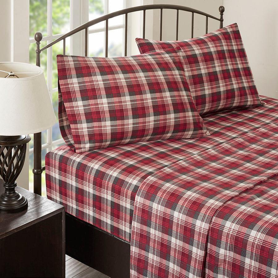 Flannel California King Cotton Sheet Set Red Olliix.com