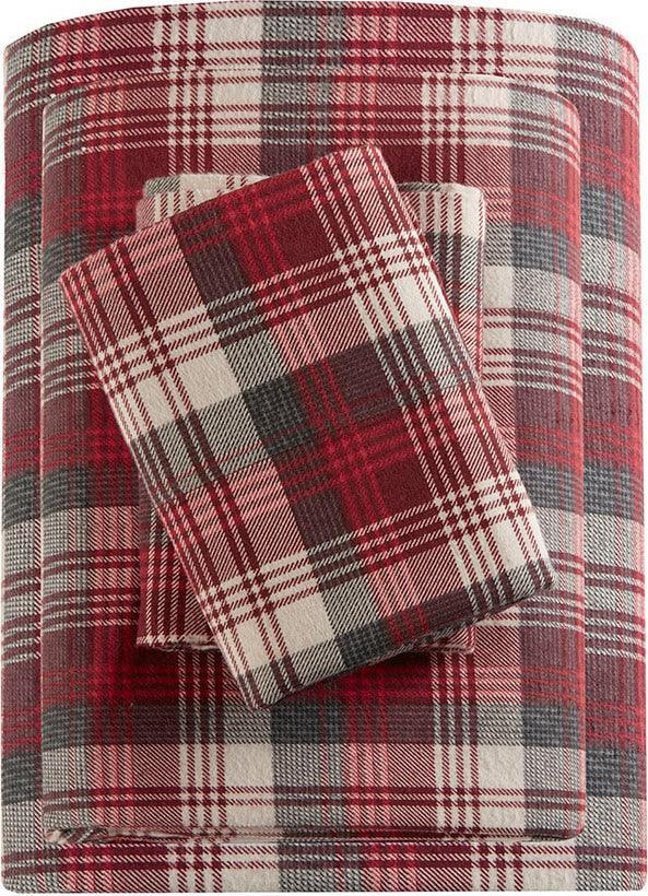 Flannel California King Cotton Sheet Set Red Olliix.com