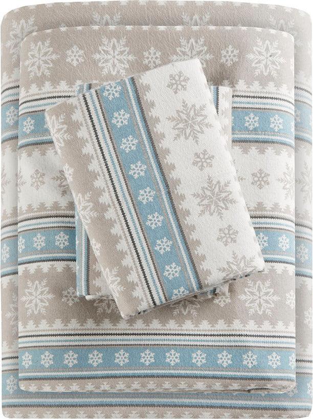 Flannel California King Sheet Set Blue Snowflake Olliix.com