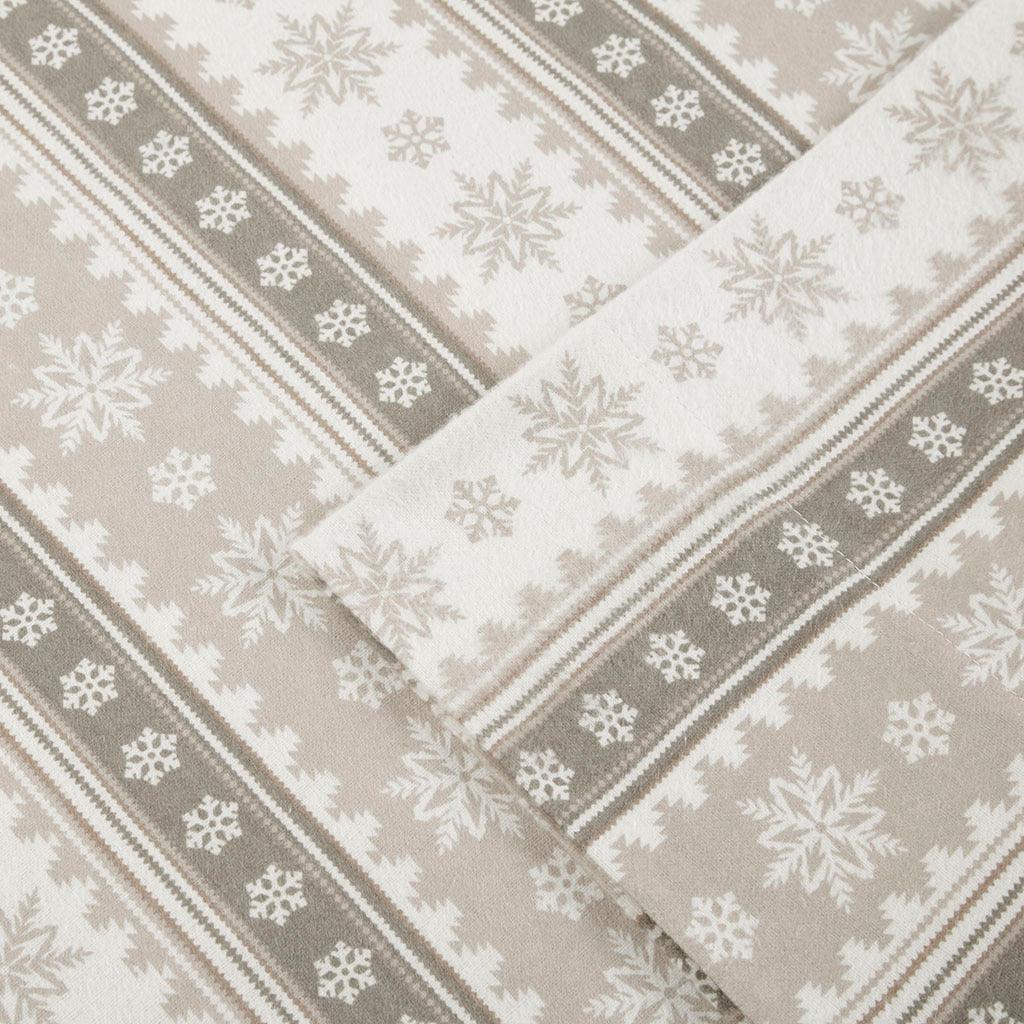 Flannel California King Sheet Set Tan Snowflake Olliix.com