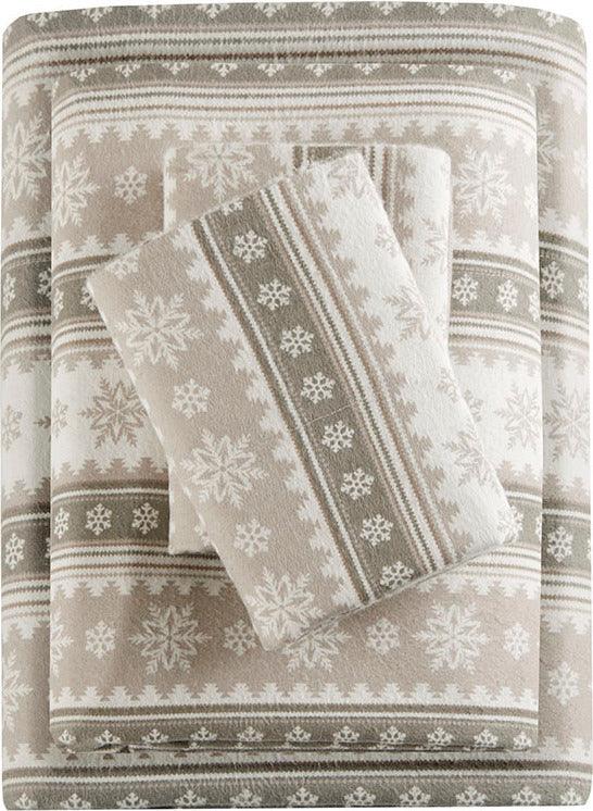 Flannel California King Sheet Set Tan Snowflake Olliix.com