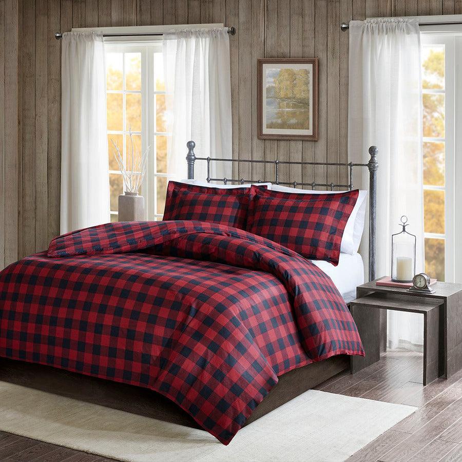 Flannel King/California King Check Print Cotton Duvet Cover Set Black & Red Olliix.com