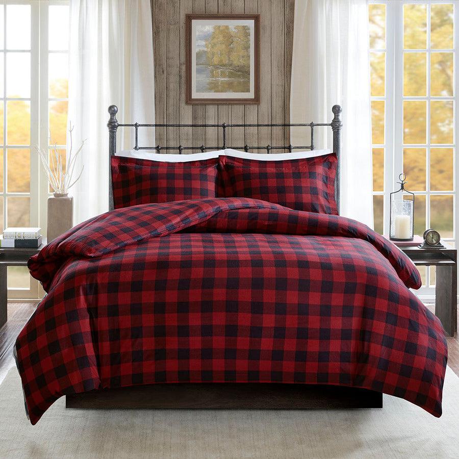 Flannel King/California King Check Print Cotton Duvet Cover Set Black & Red Olliix.com