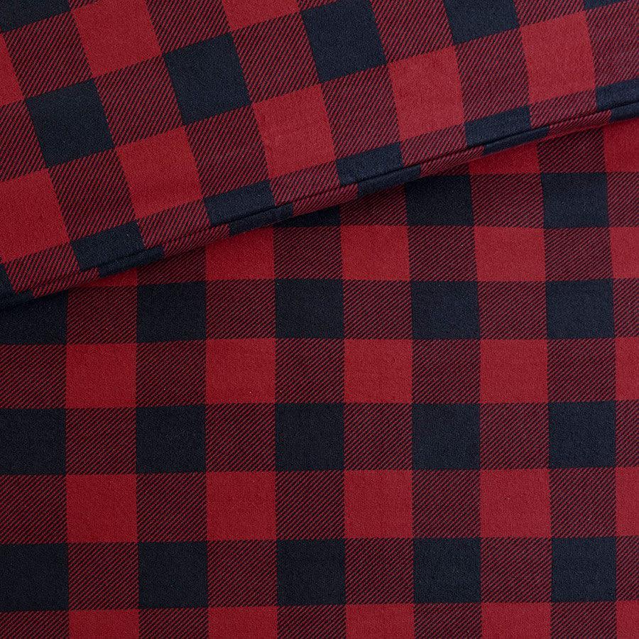 Flannel King/California King Check Print Cotton Duvet Cover Set Black & Red Olliix.com