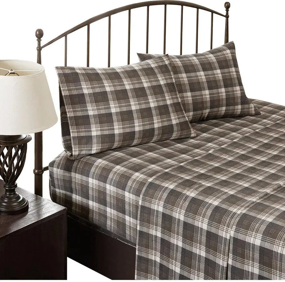 Flannel Queen Cotton Sheet Set Brown Olliix.com