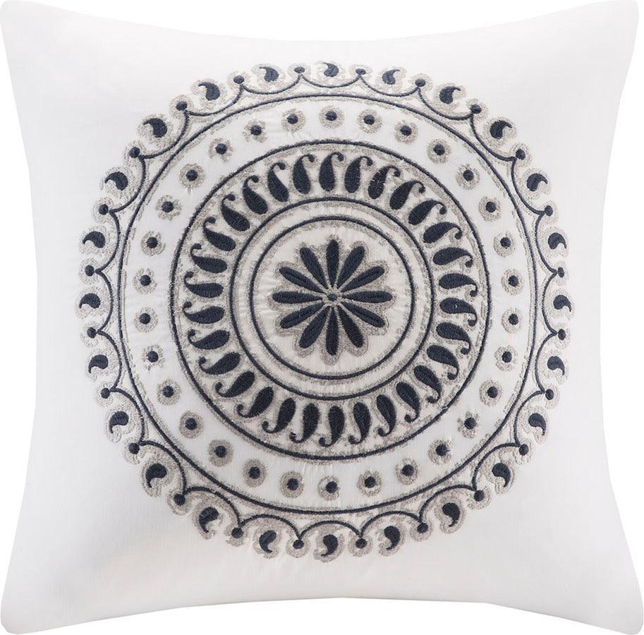 Fleur Casual Embroidered Square Pillow 18x18" Navy Olliix.com