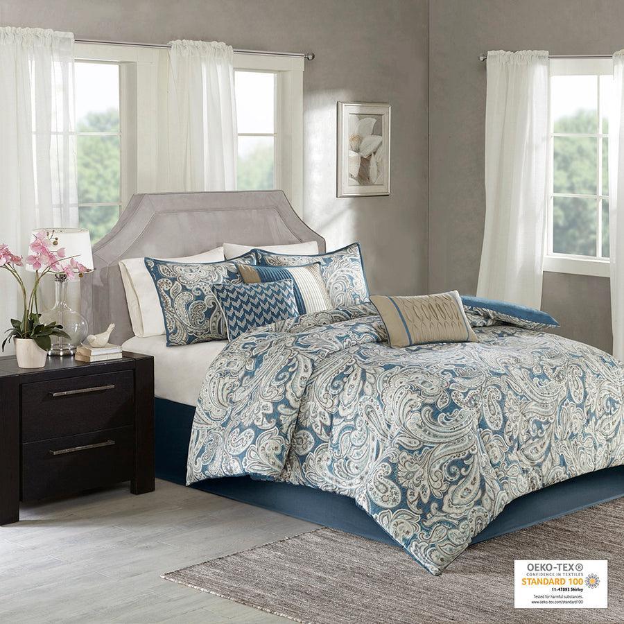 Gabby 7 Piece Comforter Set Blue Queen Olliix.com