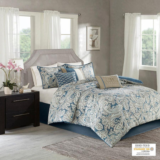 Gabby 7 Piece Comforter Set Blue Queen Olliix.com