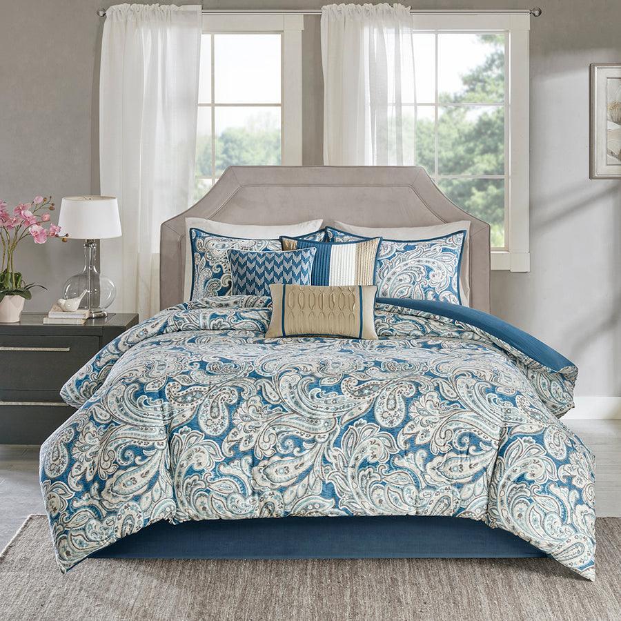 Gabby 7 Piece Comforter Set Blue Queen Olliix.com