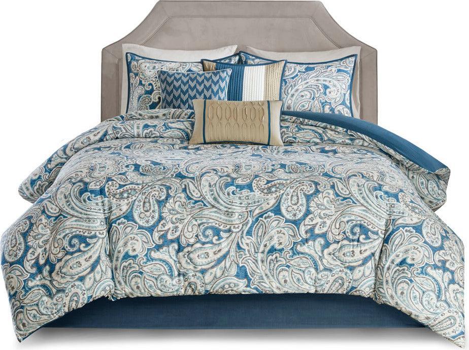 Gabby 7 Piece Comforter Set Blue Queen Olliix.com