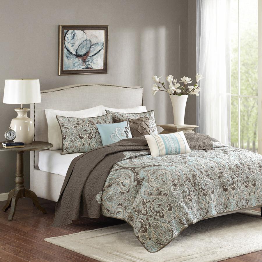 Geneva King/California King 6 Piece Reversible Coverlet Set Brown Olliix.com