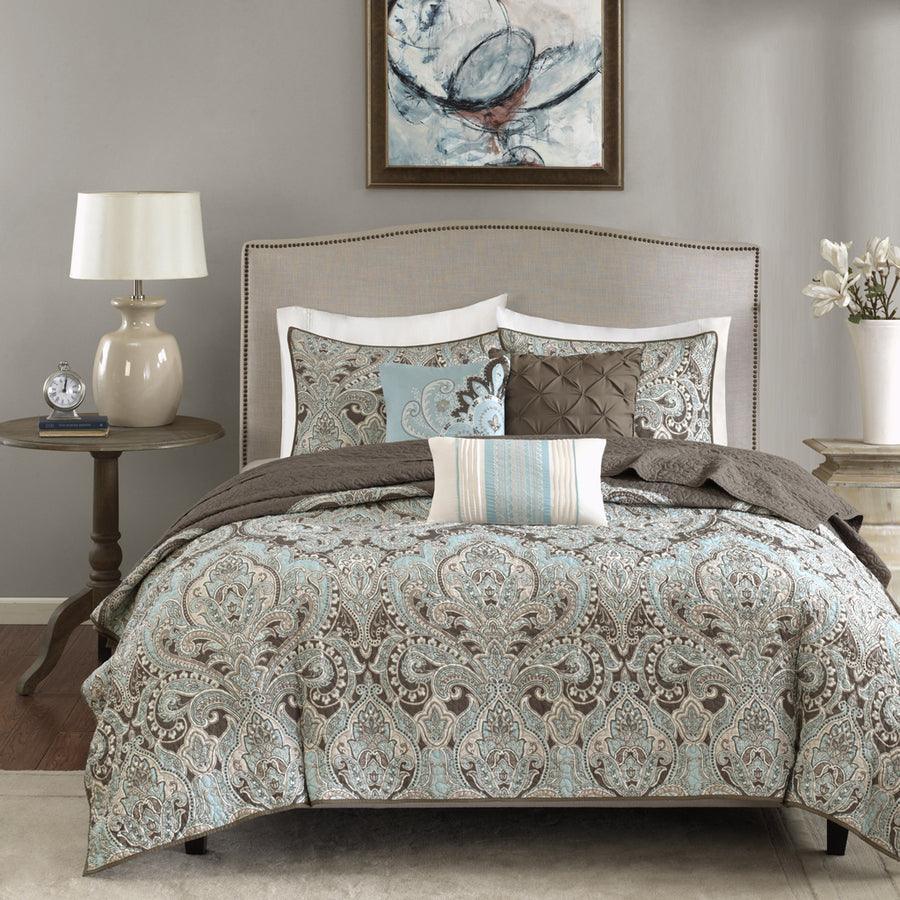 Geneva King/California King 6 Piece Reversible Coverlet Set Brown Olliix.com