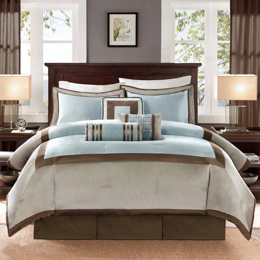 Genevieve Casual 7 Piece Comforter Set Blue King Olliix.com