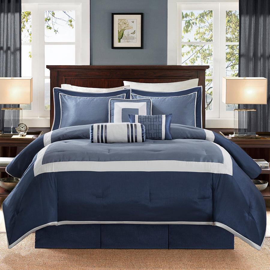 Genevieve Casual 7 Piece Comforter Set Navy Cal King Olliix.com