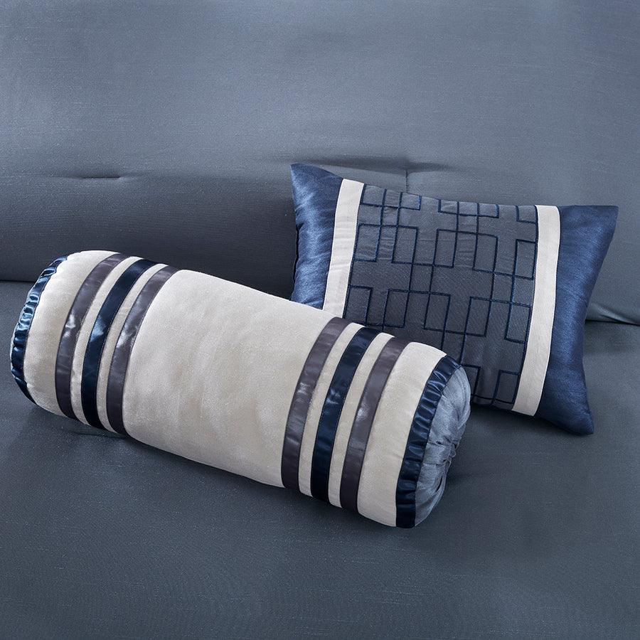 Genevieve Casual 7 Piece Comforter Set Navy Cal King Olliix.com