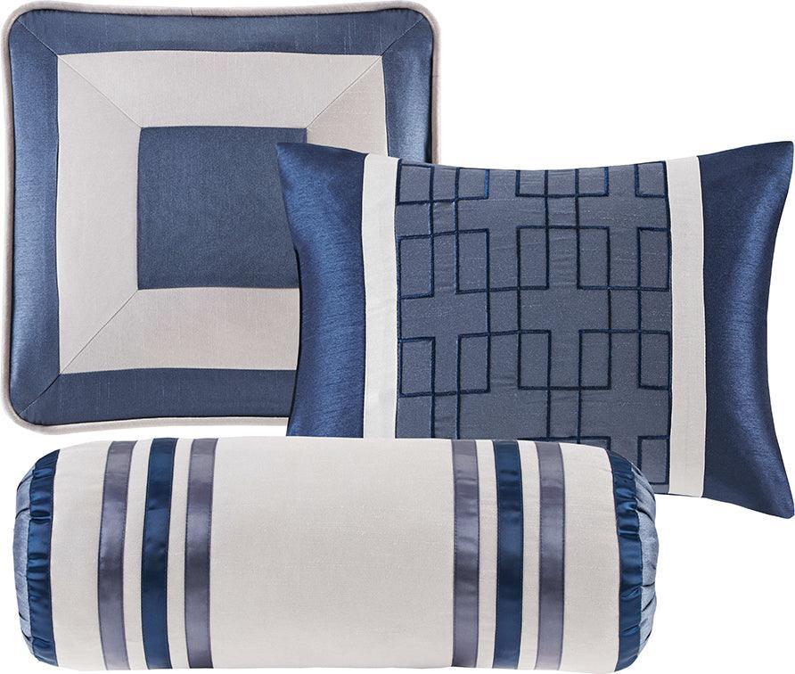 Genevieve Casual 7 Piece Comforter Set Navy Cal King Olliix.com