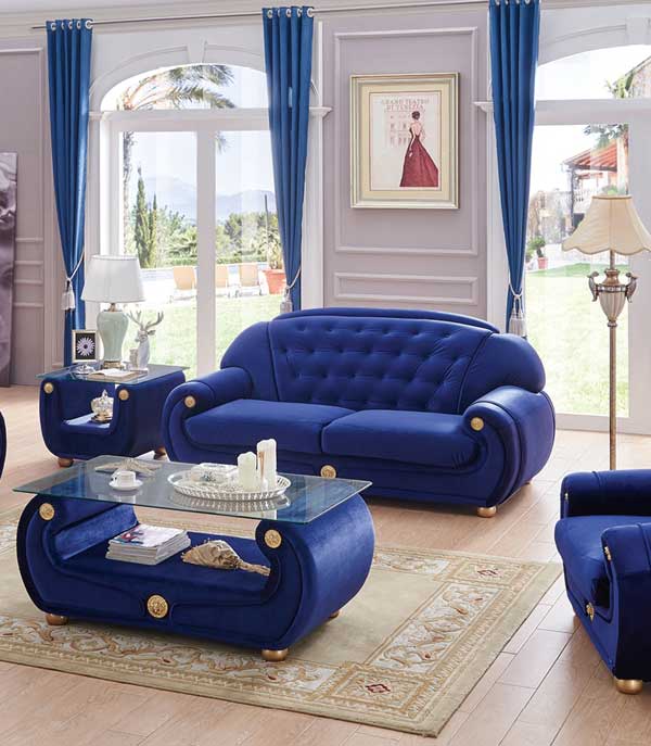 ESF Furniture - Giza Fabric Sofa in Dark Blue - GIZA3BLUE ESF Furniture