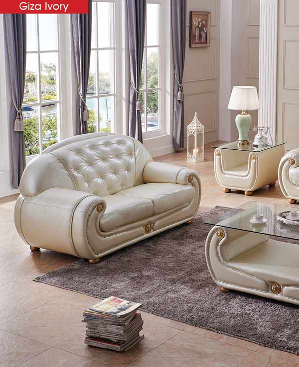 ESF Furniture - Giza Full Leather Loveseat in Beige - GIZA2 ESF Furniture