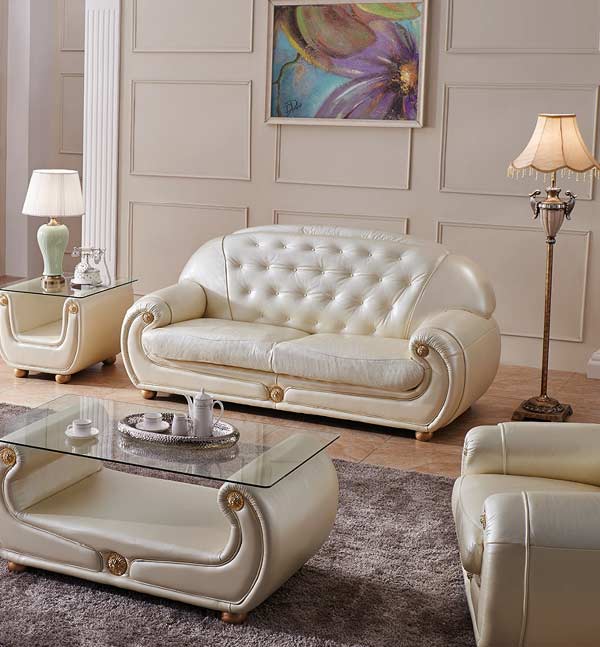 ESF Furniture - Giza Full Leather Sofa in Beige - GIZA3 ESF Furniture