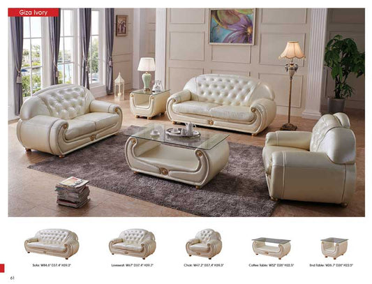 ESF Furniture - Giza Full Leather 3 Piece Living Room Set in Beige - GIZA-3SET ESF Furniture