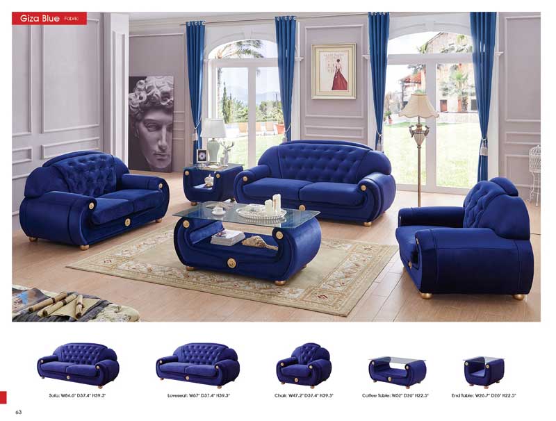 ESF Furniture - Giza Fabric 2 Piece Sofa Set in Dark Blue - GIZABLUE-2SET ESF Furniture