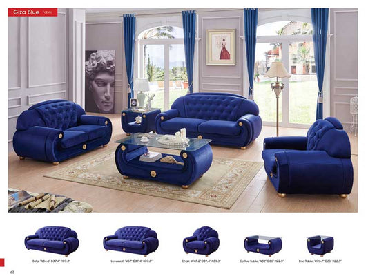 ESF Furniture - Giza Fabric 3 Piece Living Room Set in Dark Blue - GIZABLUE-3SET ESF Furniture