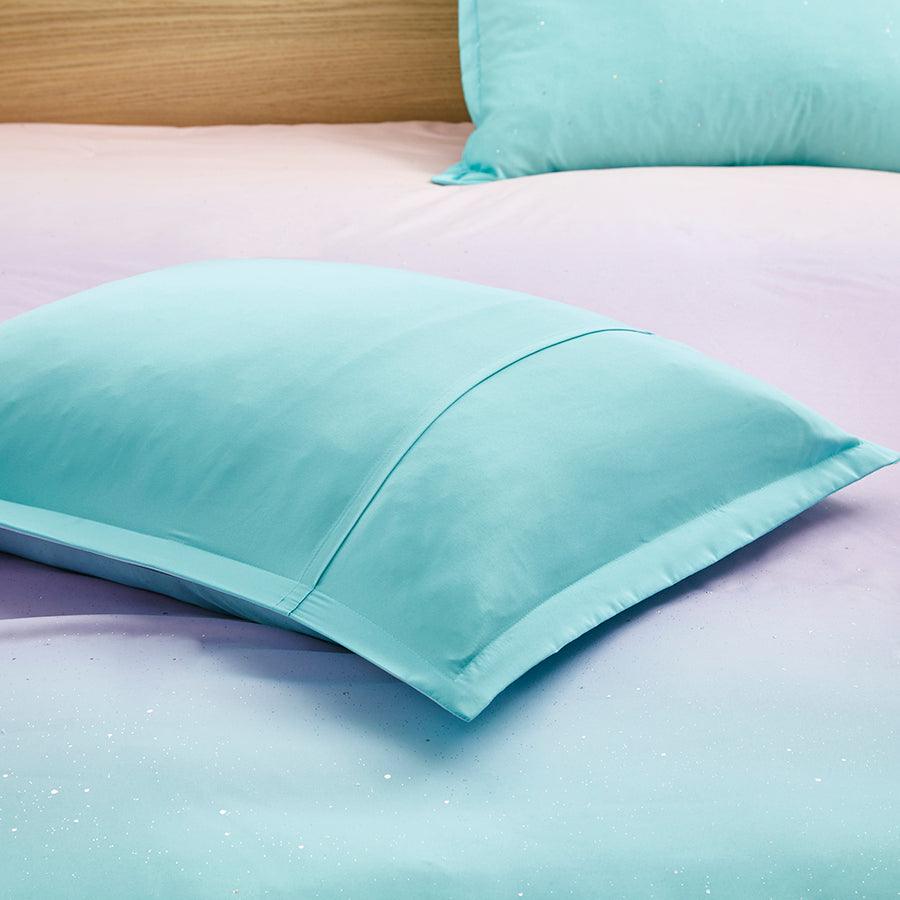 Glimmer Metallic Glitter Printed Reversible Comforter Set Aqua Full/Queen Olliix.com