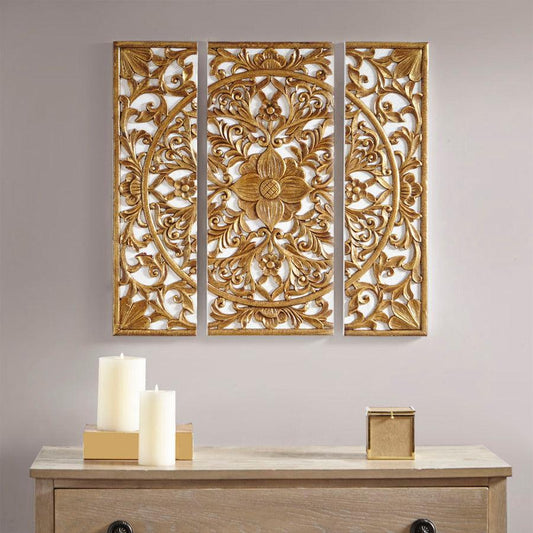 Gold Medallion 3 Piece Canvas Set Medallion 3D Design Gold