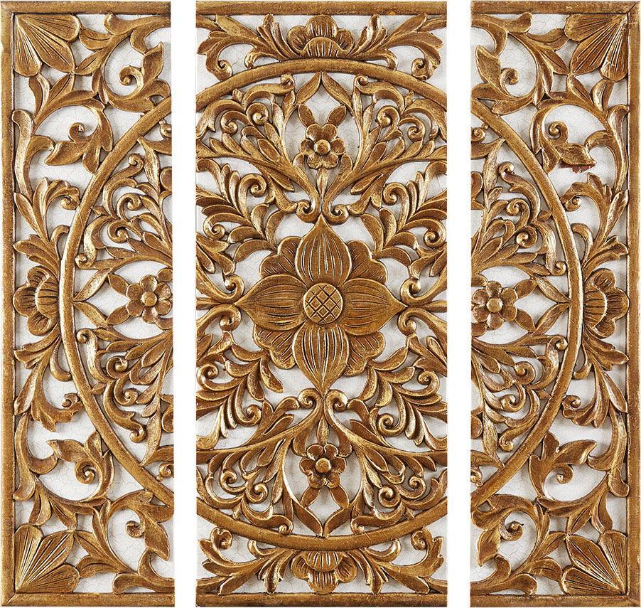 Gold Medallion 3 Piece Canvas Set Medallion 3D Design Gold Olliix.com