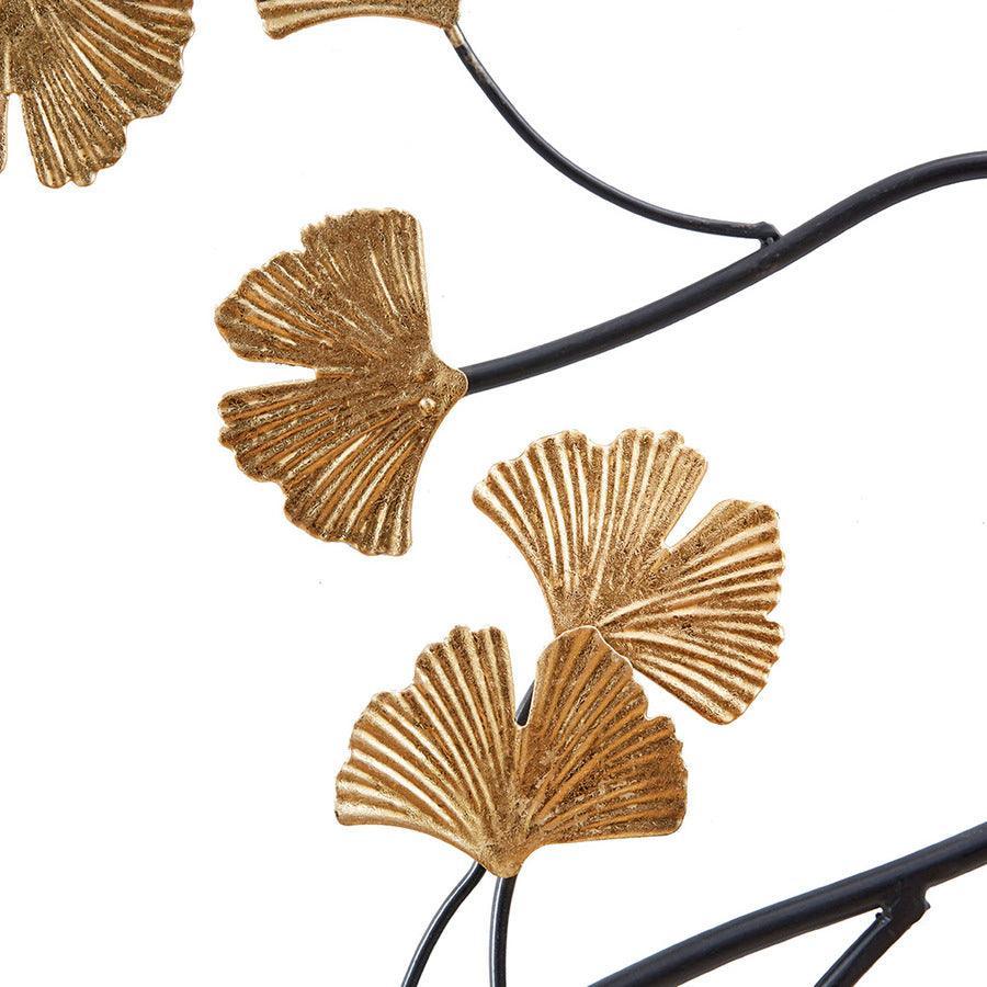 Golden Gingko Leaves Metal Wall Decor 3pc Set Black & Gold Olliix.com