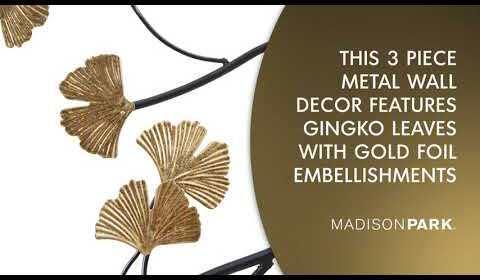 Golden Gingko Leaves Metal Wall Decor 3pc Set Black & Gold Olliix.com