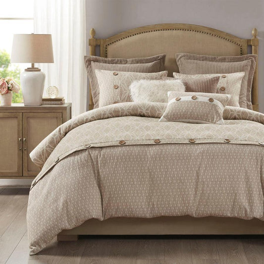 Grace King Geometric Jacquard Comforter Set Taupe Olliix.com