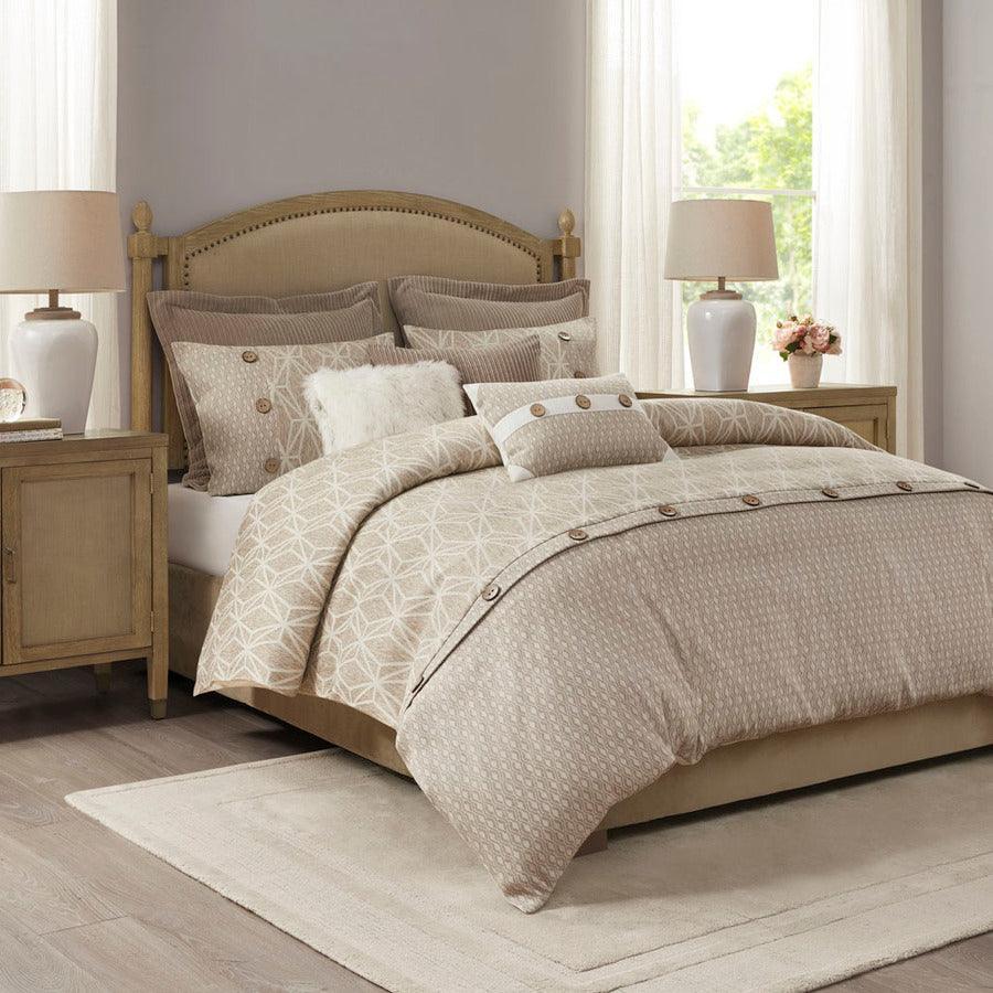 Grace King Geometric Jacquard Comforter Set Taupe Olliix.com