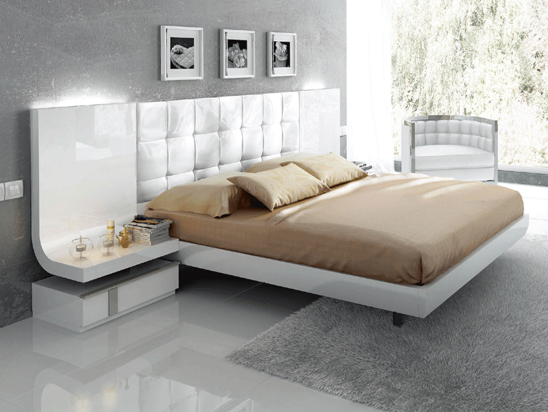 ESF Furniture - Granada Eastern King Platform Bed in White High Gloss Lacquer - GRANADA-KING ESF Furniture