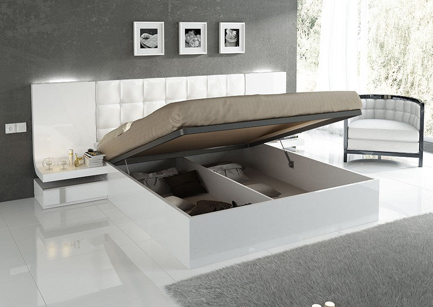 ESF Furniture - Granada Queen Platform with Storage Bed in White High Gloss Lacquer - GRANADA-QUEENBED ESF Furniture