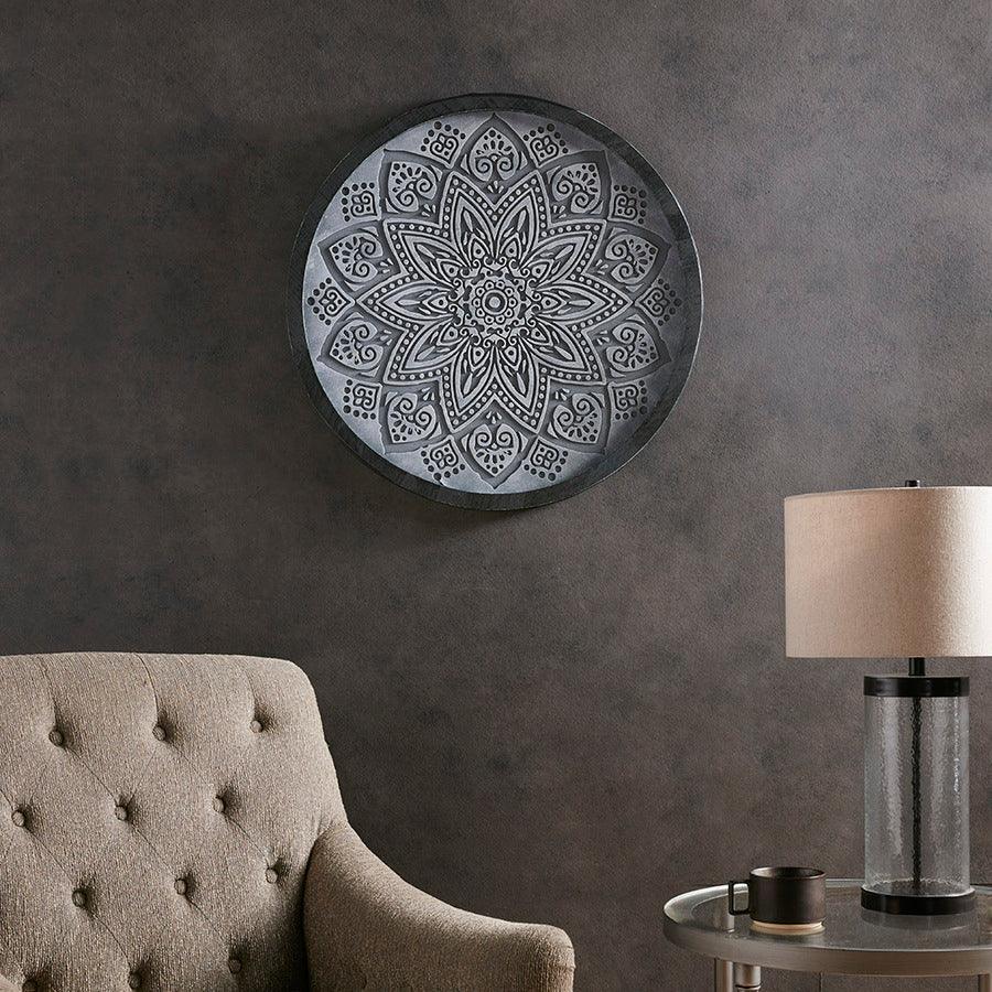 Grey Medallion Grey Carved Wall Panel Grey Olliix.com