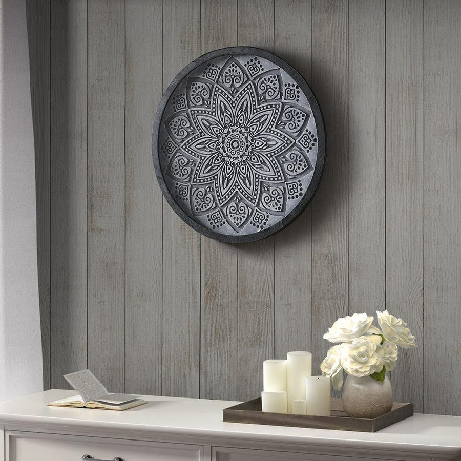 Grey Medallion Grey Carved Wall Panel Grey Olliix.com