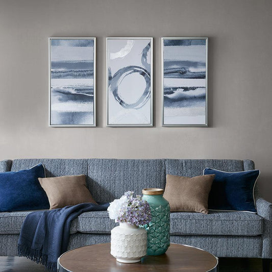 Grey Surrounding Printed Frame Canvas With Gel Coat And Silver Foil 3 Piece Set Grey
