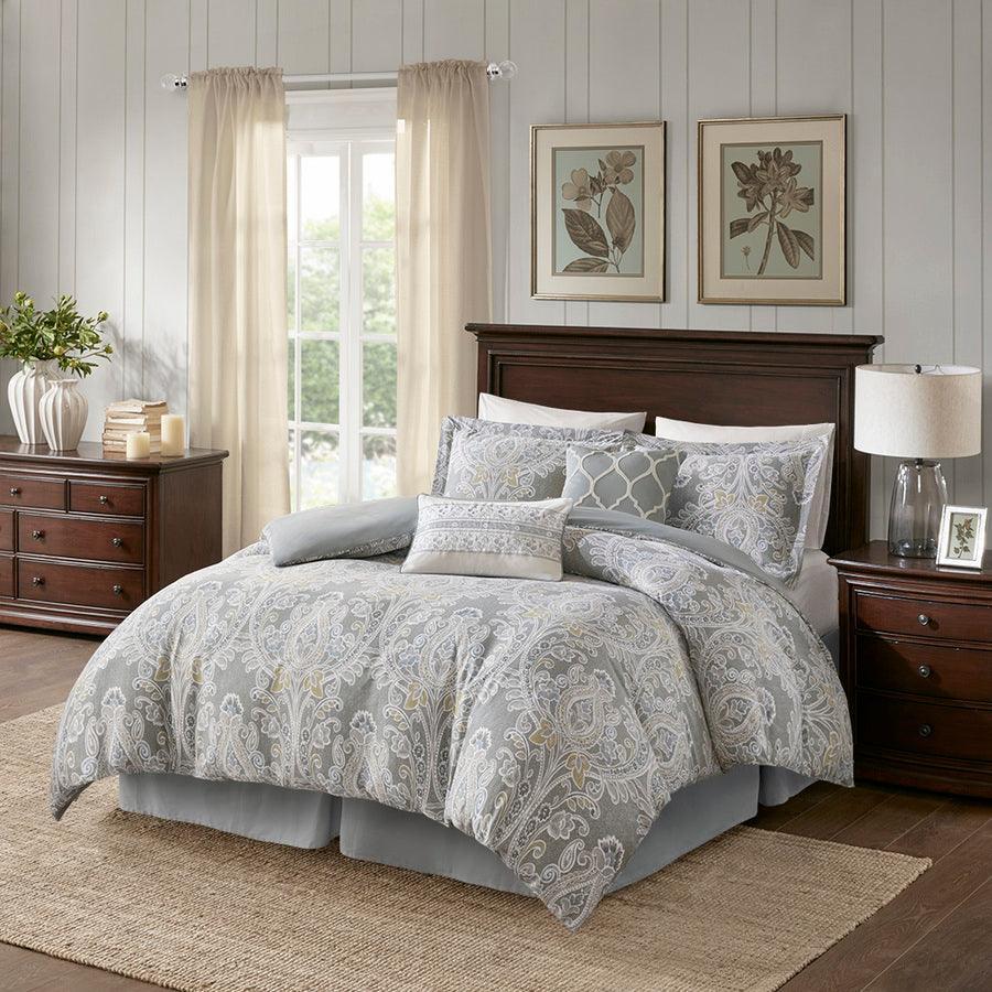 Hallie 20 " D 6 Piece Cotton Comforter Set Gray Queen Olliix.com