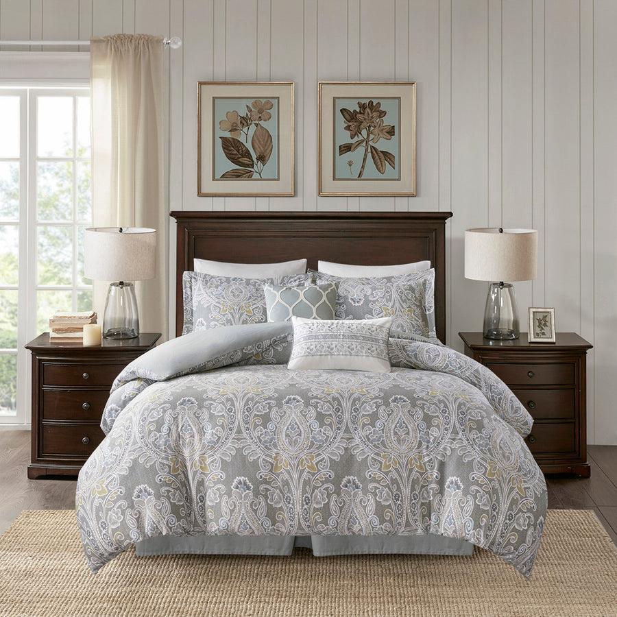 Hallie 20 " D 6 Piece Cotton Comforter Set Gray Queen Olliix.com