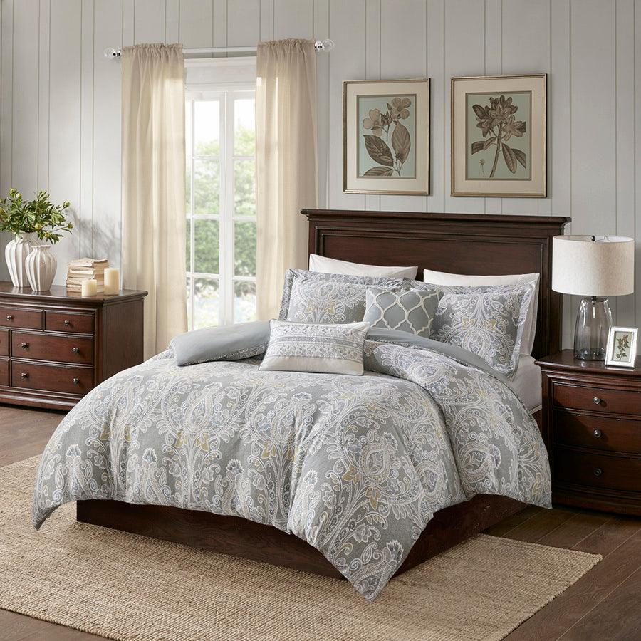 Hallie Full/Queen 5 Piece Cotton Duvet Cover Set Gray Olliix.com