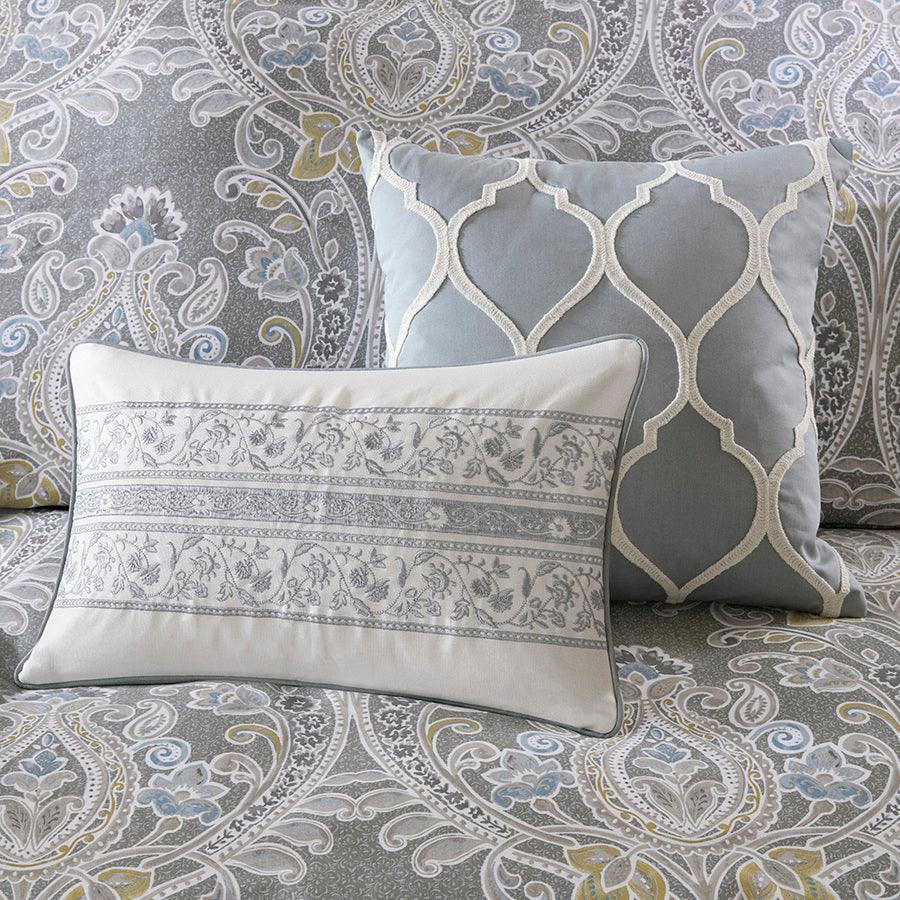 Hallie King 5 Piece Cotton Duvet Cover Set Gray Olliix.com