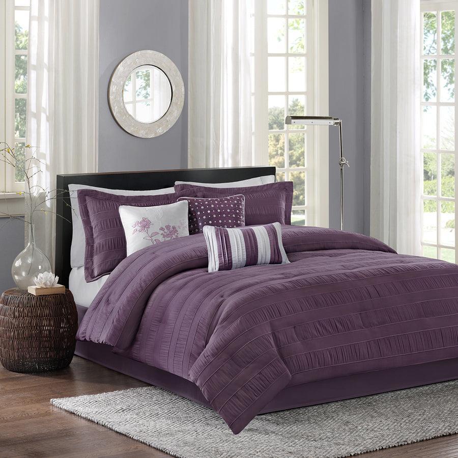 Hampton 7 Piece Comforter Set Plum Queen Olliix.com