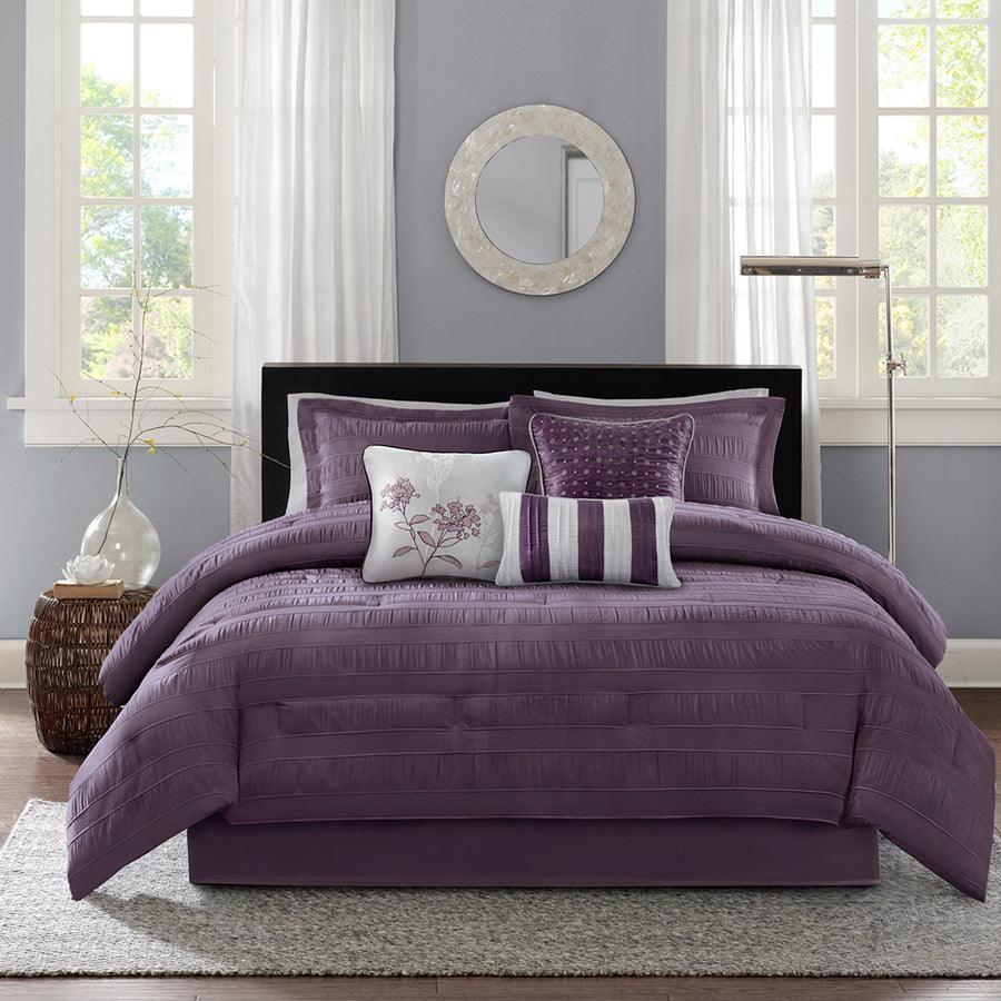 Hampton 7 Piece Comforter Set Plum Queen Olliix.com