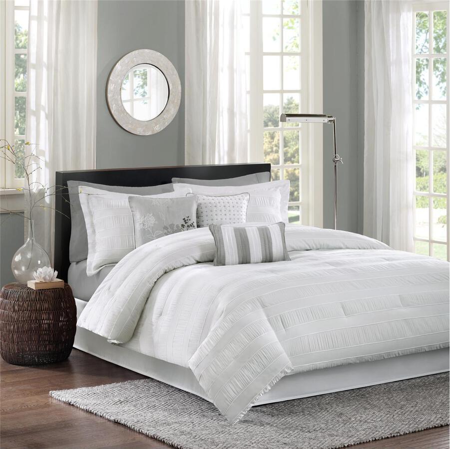 Hampton 7 Piece Comforter Set White Queen Olliix.com